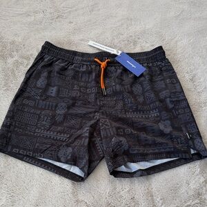 NWT Men's Patterned Swim Trunks with Orange Drawstring